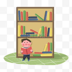 教育培训男孩读书在书柜里