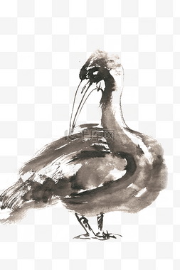 站立的水鸟水墨画PNG免抠素材