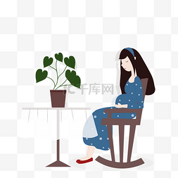 盆栽椅子图片_卡通女孩坐在椅子上免抠图