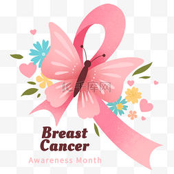 乳腺癌粉红丝带图片_乳腺癌日创意蝴蝶乳腺癌认识月