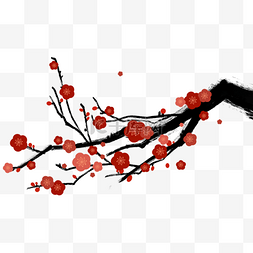毛笔手绘红色梅花树枝