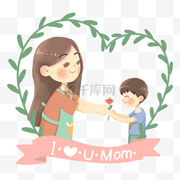 我爱中华简笔画图片_母亲节献花卡通人物手绘