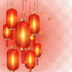 点亮的红色复古春节新年灯笼
