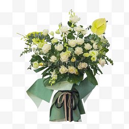 白色束花图片_一束浅绿色包装的白色玫瑰花