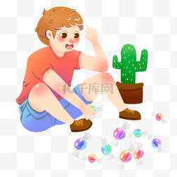儿童节糖果手绘图片_儿童节坐地上吃糖的男孩