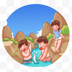 游泳小孩子图片_童年回忆小溪玩耍