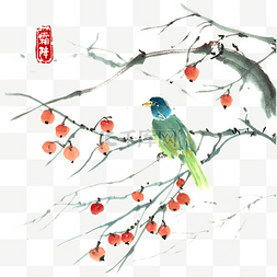 水墨小鸟素材图片_霜降寒树与小鸟