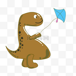 可爱卡通恐龙插画图片_恐龙放风筝的插画