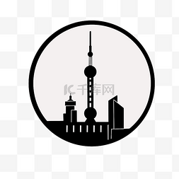 简约城市地标图片_城市剪影上海东方明珠塔简约免扣