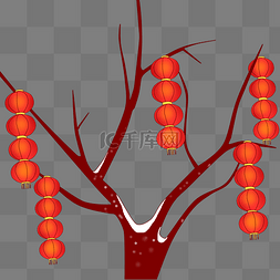 树枝悬挂灯笼新年气氛