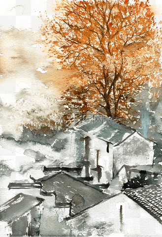 水墨画村庄图片_水墨画村庄素材-水墨画村庄图片大全-千库网