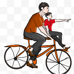 骑自行图片_父亲节，爸爸骑自行车载孩子免抠