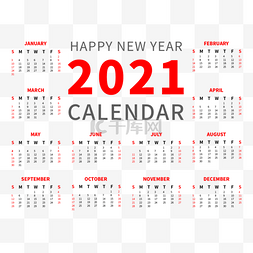 新年日历矢量图片_2021 calendar 新年红黑日历