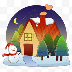 圣诞节小屋图片_圣诞节小屋和雪人圣诞夜
