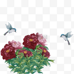 灰色枝条图片_漂亮的花朵和小鸟免抠图