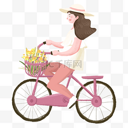 出行美女图片_彩色骑自行车的女孩元素