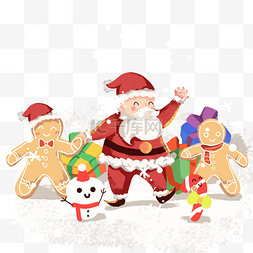 圣诞老人和雪人图片_圣诞老人和姜饼人庆祝