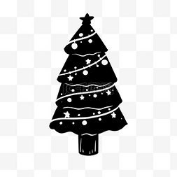 星星装饰物的圣诞树剪影剪贴画