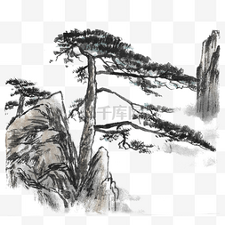 中国水墨画山水图片_水墨画黄山景色