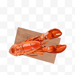 案板插画图片_一条红色的小龙虾