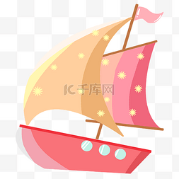 卡通红色帆船