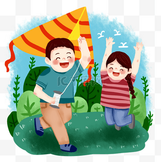 六一儿童节组合儿童放风筝免抠png