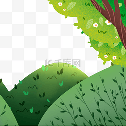 绿树装饰的草地