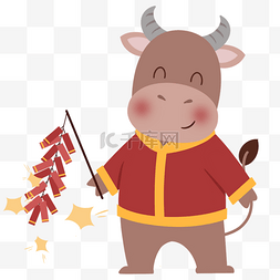新年牛年放鞭炮图片_2021年庆祝新年放鞭炮小牛