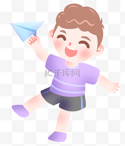 玩纸飞机的小男孩插画