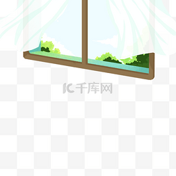 窗户的玻璃图片_卡通窗户和植物免抠图