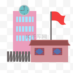 彩色旗帜图片_彩色扁平学校建筑元素