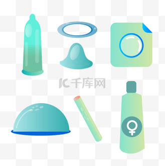 手绘卡通避孕套绿色插画