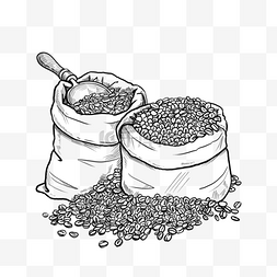 黑白线描咖啡豆插画元素