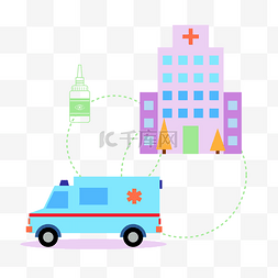 医院楼房和救护车
