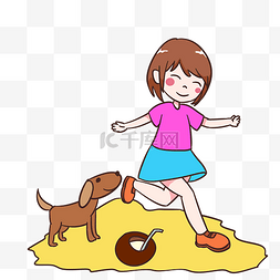卡通奔跑小女孩图片_在沙滩上奔跑玩耍的女孩
