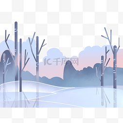 湖泊边框图片_冬日原野树林冰川雪景装饰底框