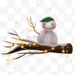 小雪人图片_树枝上的小雪人