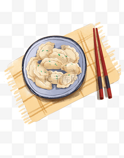 干煎馄饨图片_手绘冬天美味饺子