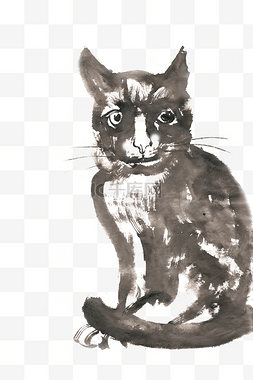 黑色的猫水墨画PNG免抠素材