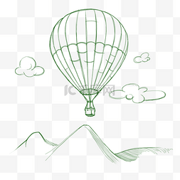 山线稿图片_热气球可爱卡通手绘简笔线稿绿色