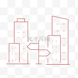 城市建筑图片_城市建筑线条线稿指路牌大楼