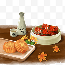 美食月饼螃蟹装饰插画