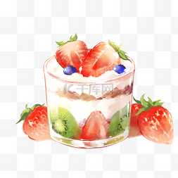 手绘草莓可爱图片_清新草莓酸奶水果杯