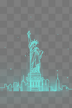 城市线条地标图片_扁平线条美国纽约地标性建筑自由
