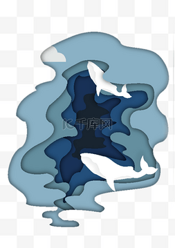 海洋自然图片_蓝色装饰海洋边框海豚