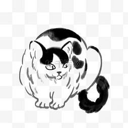 水墨画猫素材图片_黑色水墨画猫