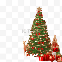 免扣新年元素图片_挂满各色圣诞礼物的圣诞树免扣图