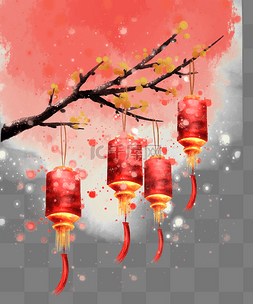 水彩春节灯笼装饰