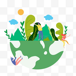 种树卡通图片_手绘卡通绿色地球保护种植插画