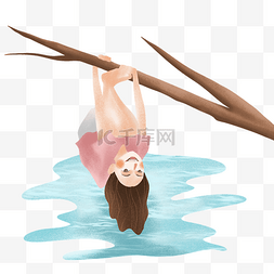 夏天在湖边爬树的小女孩